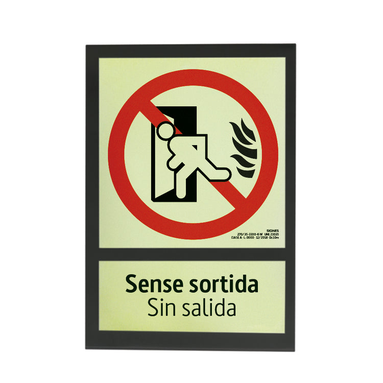 E50B-300 · Sense sortida/Sin salida catalán/castellano · Paspartú negro